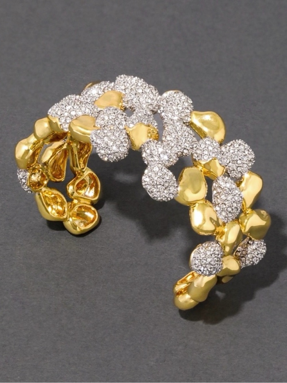 Alexis Bittar Gold and Silver Pave Cluster Cuff Bracelet